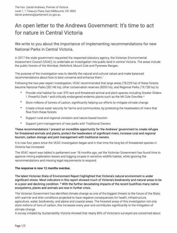 Central West Open Letter 2021